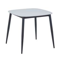 Aspen Square Dining Table - Compact Table with Wood-Effect or Sintered Stone Top and Black Tapered Legs White White Small 1