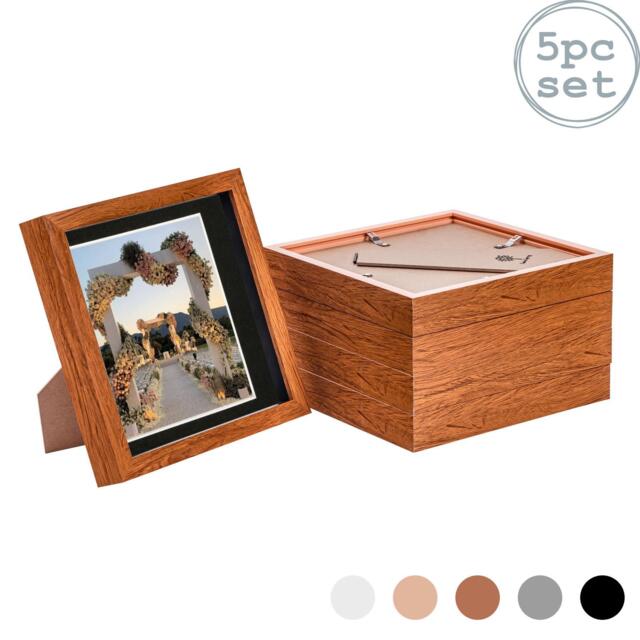 "Nicola Spring 8 x 8"" Photo Frames - Dark Wood/Black Mount - 3D Picture Frame Box Portrait Display Case (22.5 x 22.5cm) Set of 5"