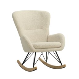 Living and Home Contemporary Rocking Chair with Removable Faux Wool Cushion - Off White