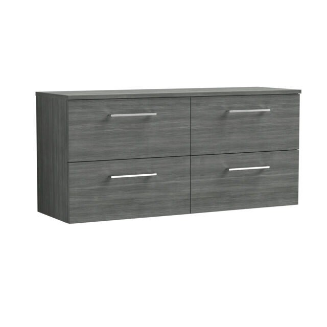 Balterley Level Modern Bathroom Wall Hung 4 Soft Close Drawer Vanity Unit with Worktop Grey Anthracite Woodgrain