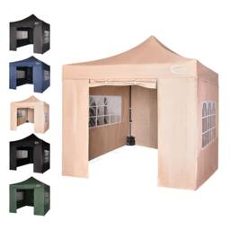 MCC Direct Maximus 3x3 Heavy Duty Pop up Beige Gazebo With Sides Cream Beige