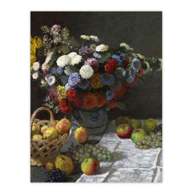 "Still Life with Flowers and Fruit Monet Vintage Wall Art Poster Print 12X16"""