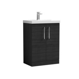 Balterley Contemporary Bathroom Floor Standing 2 Soft-Close Door Vanity Unit & Mid-Edge Ceramic Basin Black Charcoal Black