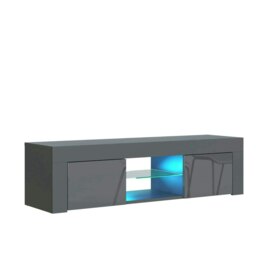 TV Unit 130cm Grey Gloss Doors Grey Matt Body Modern Cabinet Grey One Size 1