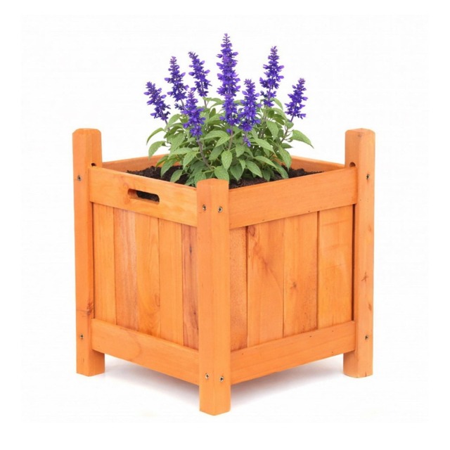 Garden Wooden Square Flower Planter Ornamental Plant Pot Brown