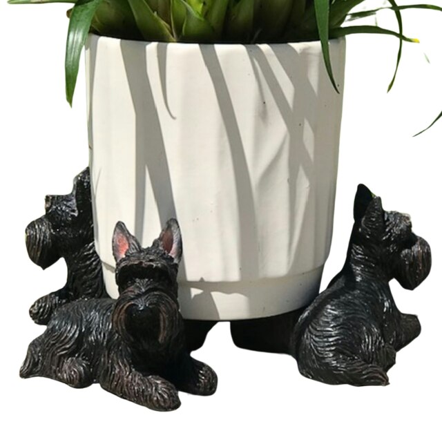 Set Of 3 Scottish Terrier Dog Shaped Plant Pot Stands Home Or Garden Decoration Black