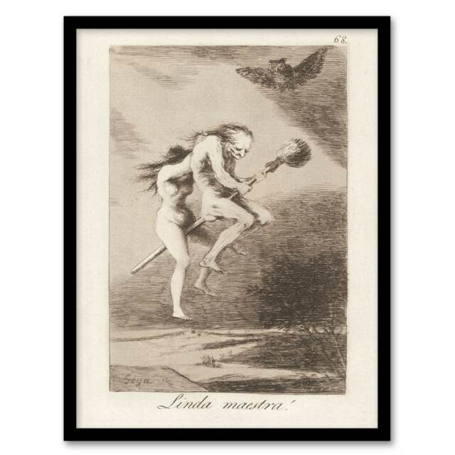 Francisco Goya Pretty Teacher Witches on Broomstick Framed Wall Art Print A4