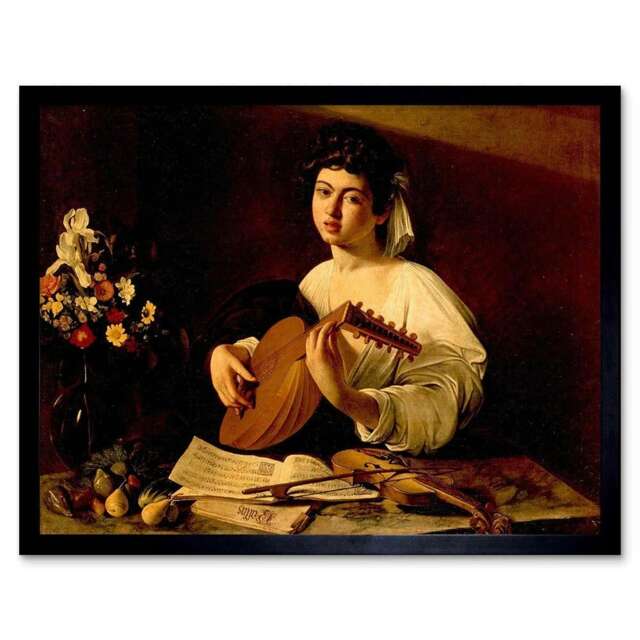 "Painting Study Caravaggio Lute Player 12x16"" Framed Wall Art Print"