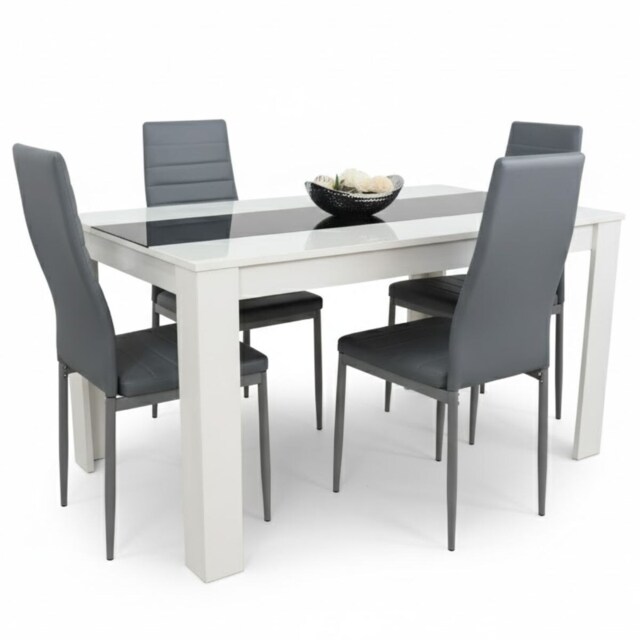 Dining Table Set White And Black Table With 4 Grey Chairs Dining Room Furniture
