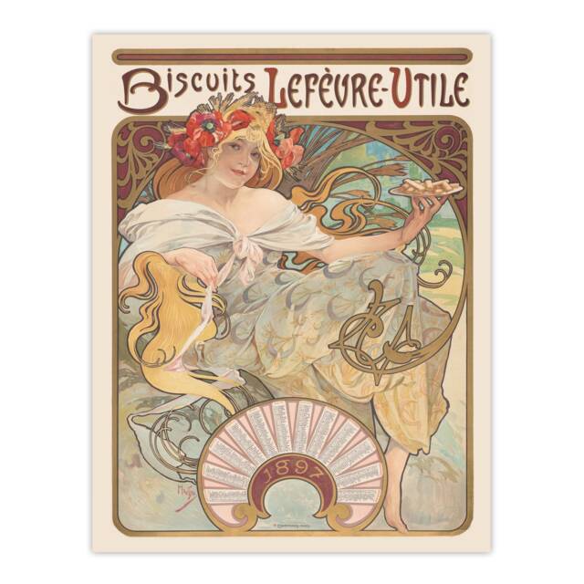 "Biscuits Lefevre Utile Vintage French Ad Wall Art Print Mucha 12x16"""