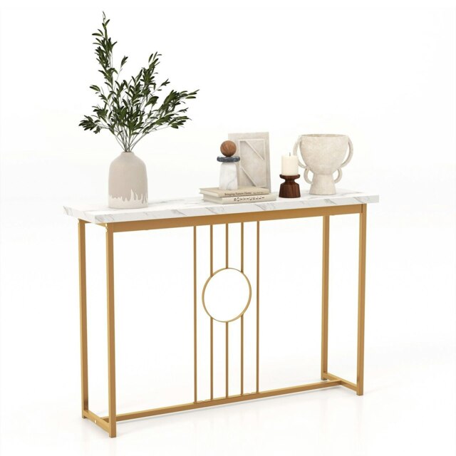 COSTWAY Console Table Faux Marble Sofa Side End Table White