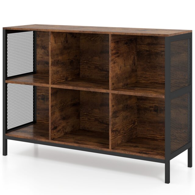 6 Cube Bookcase, 110 CM Wide Horizontal Bookshelf with Heavy-Duty Metal Frame, Accent Cubby Shelf, Industrial Storage Organizer for Home Office, Living Room and Bedroom