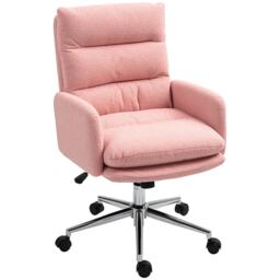 HOMCOM Home Office Chair, Upholstered Sherpa Fleece Desk Chair with Height Adjustable, Tilt Function and 360 Swivel Wheels for Home Office and Study Room, Pink