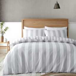 Catherine Lansfield Cove Stripe Reversible Double Duvet Cover Set Silver Grey