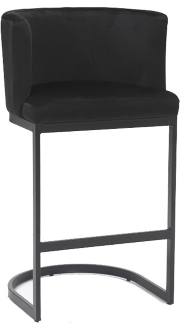 Velino Velvet Kitchen Bar Stools, Matt Black Cantilever Frame, Seat With Backrest, Breakfast & Home Bar Stool - Black