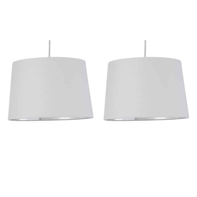 Set of 2 Zoey - White with Silver Easy Fit Pendant or Lamp Shades White White cotton with chrome inner detail 2