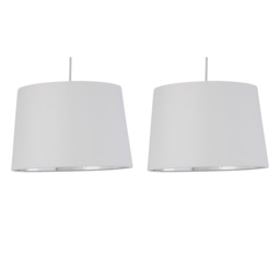 Set of 2 Zoey - White with Silver Easy Fit Pendant or Lamp Shades White White cotton with chrome inner detail 2