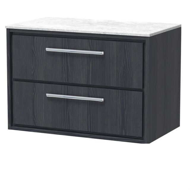 Balterley Longnor 2 Drawer Wall Hung Vanity Unit with White Marble Worktop, Woodgrain Graphite Grey, 800mm