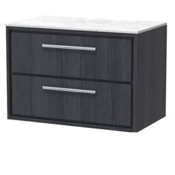 Balterley Longnor 2 Drawer Wall Hung Vanity Unit with White Marble Worktop, Woodgrain Graphite Grey, 800mm