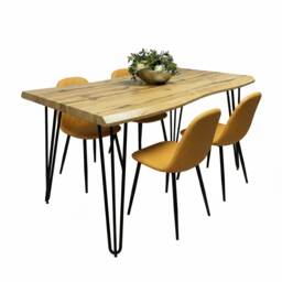 Modern Dining Table Set With 4 Mustard Faux Leather Chairs Dining Room Furniture