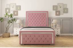 "Sloomy Sofia Chrome Pink Plush Bed Frame With 50"" Upholstered Headboard 3' Single"
