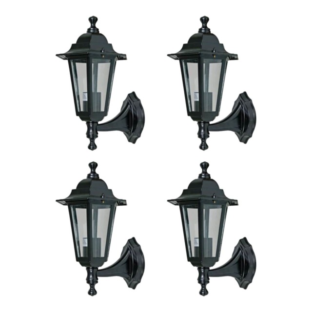 Set of 4 Cumbria - Black with Clear Six Sided IP44 Outdoor Wall Lights