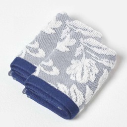 Homescapes Damask 100% Turkish Cotton 600 GSM Face Cloth - Set of 2, Navy