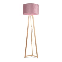 ValueLights Lottie Natural Wood Tripod Floor Lamp Blush Pink Velvet Shade and Bulb