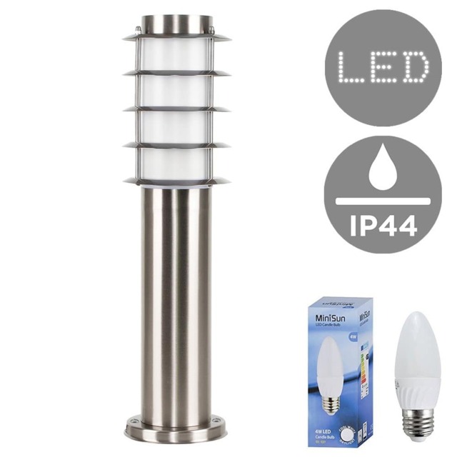 ValueLights Wharf Outdoor Bollard Lantern Light Cool White Bulb Chrome