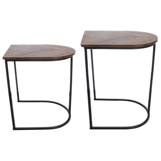 Gr8 Home Nest of 2 Coffee Table Metal Wood Chevron Modern Side Tables Set For Living Room