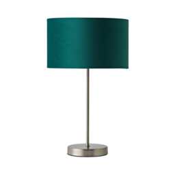 ValueLights Charlie Brushed Chrome Table Lamp Green Velvet Shade