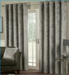Crushed Velvet Eyelet Curtains - Silver - 167 cm x 182 cm