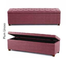 Linoso Chesterfield Plum Ottoman Storage Box with Square Wooden Legs - Upholstered Blanket Box (90W x 40D x 45H cm)
