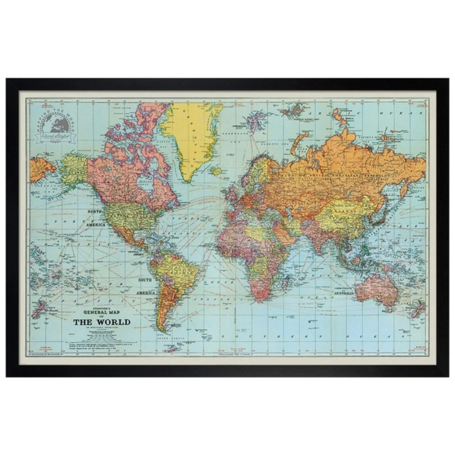 Black Wooden Framed Stanfords General Map Of The World Colour Maxi Poster Multi
