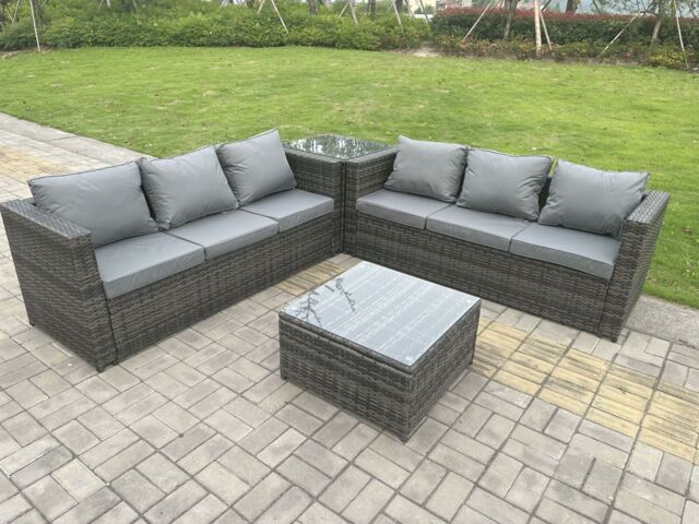 Fimous Grey Outdoor Rattan Garden Furniture Corner Sofa Set With 2 Coffee Table