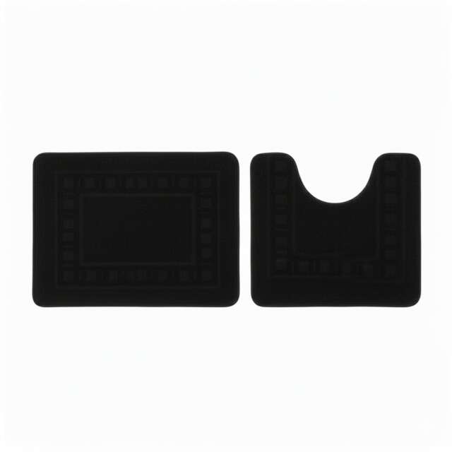 2 Piece Box Design Bath Mat Set Soft Absorbent Non-Slip Bathroom Mats Black