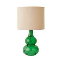 ValueLights Aida Green Bubble Glass Table Lamp Natural Linen Shade and Bulb