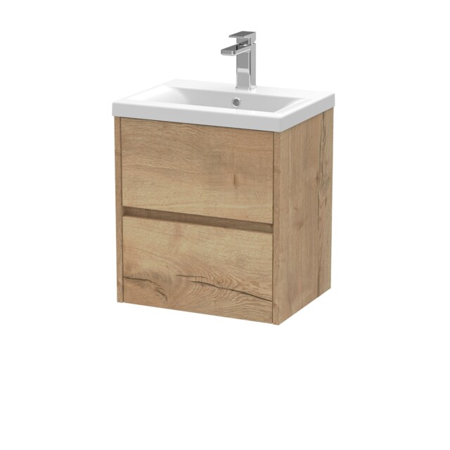 Balterley Edge Square Wall Hung 2 Drawer Vanity Unit & Ceramic Basin - Woodgrain Autumn Oak - Balterley Brown Autumn Oak