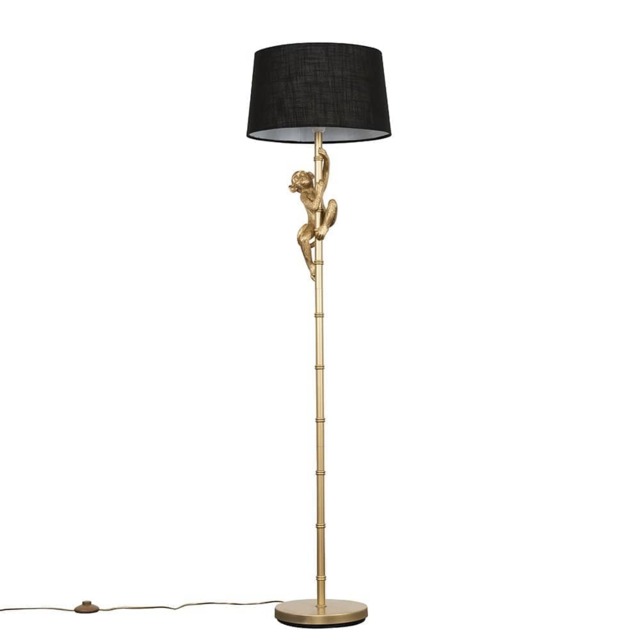 ValueLights George Monkey Gold Floor Lamp Black Shade and Bulb