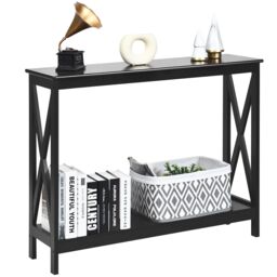COSTWAY 2-Tier X-design Wooden Hall Desk Side Table Black