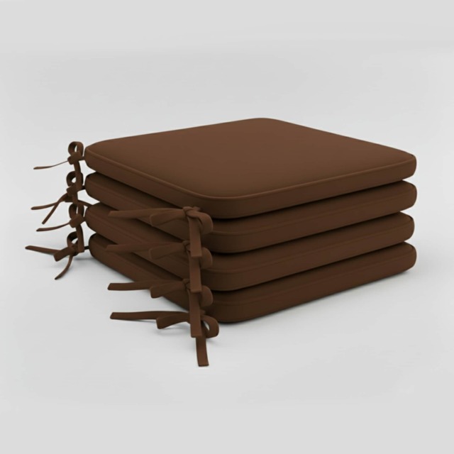 Foam Seat Pad with Ties Pack of 4 Comfortable Chair Cushion for Dining, Kitchen Garden Seating Brown