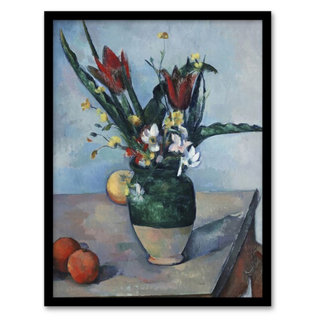 "The Vase of Tulips Still Life Painting Cezanne Framed Wall Art Print 12X16"""