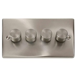 SE HOME Satin Brushed Chrome 4 Gang 2 Way LED 100W Trailing Edge Dimmer Light Switch. Chrome Satin Chrome