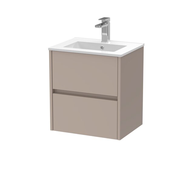 Balterley Chartley Contemporary Wall Hung 2 Drawer Vanity Basin Unit, Minimalist Basin, 500mm, Taupe