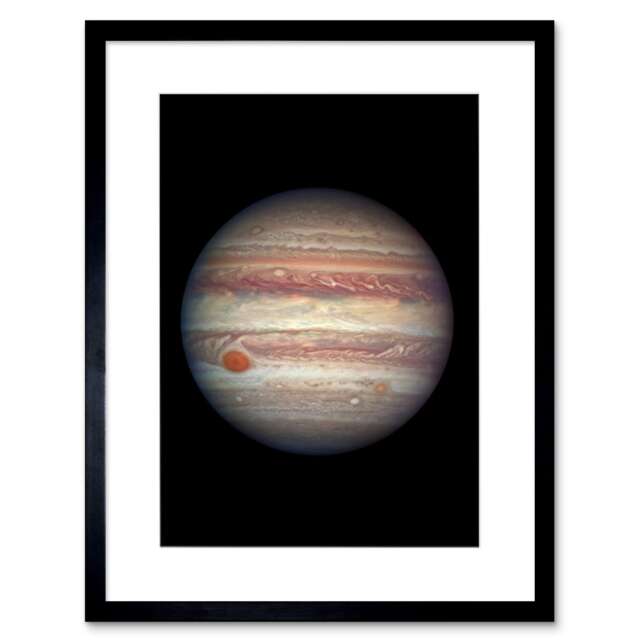 "Hubble Space Close-Up Portrait Of Jupiter Great Red Spot 9x7"" Black Framed Wall Art Print"