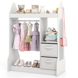 COSTWAY Kids Play Armoire Dresser Children Dress Up Center with Acrylic Mirror
