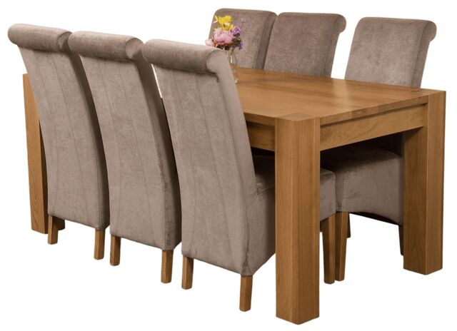 Kuba 180 x 90 cm Chunky Oak Dining Table and 6 Montana Fabric Chairs Grey Grey