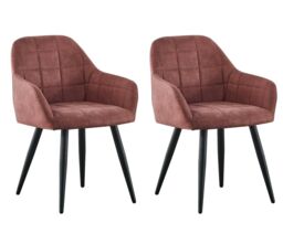 Set of 2 Faux Suede Leather Dining Chairs with Arms Adrian Pink
