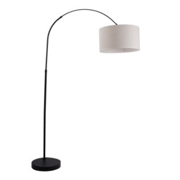 ValueLights Louis Black Metal Arched Floor Lamp White Trim Shade Black White