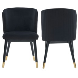 Set of 2 Sofina Modern Velvet Dining Chairs with Tufted Back - Wooden Frame & Gold-Tipped Rubberwood Legs Grey Grey